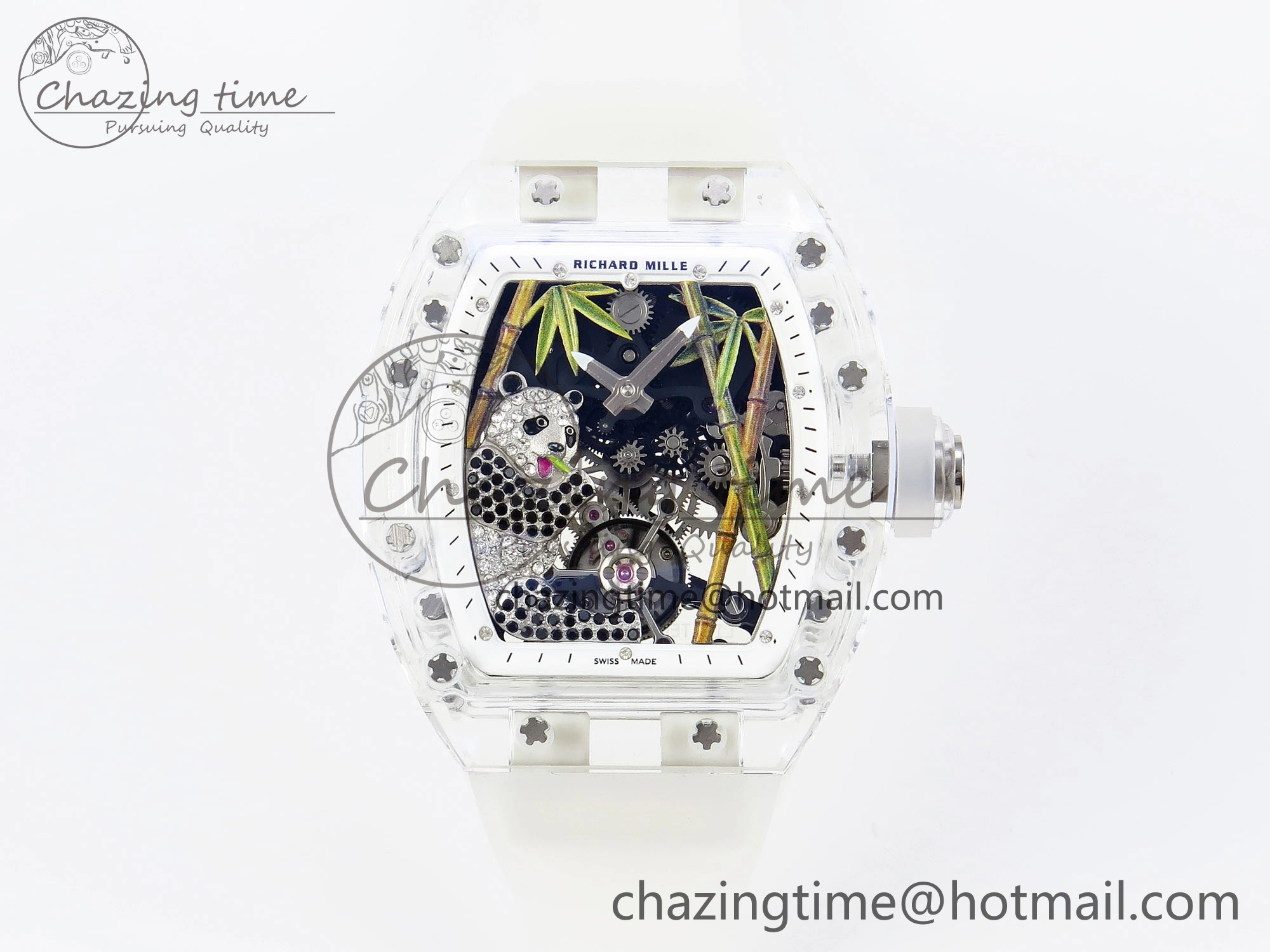 RM026 Transparent Tourbillon RM Best Edition Panda Skeleton Dial on Translucent Rubber Strap