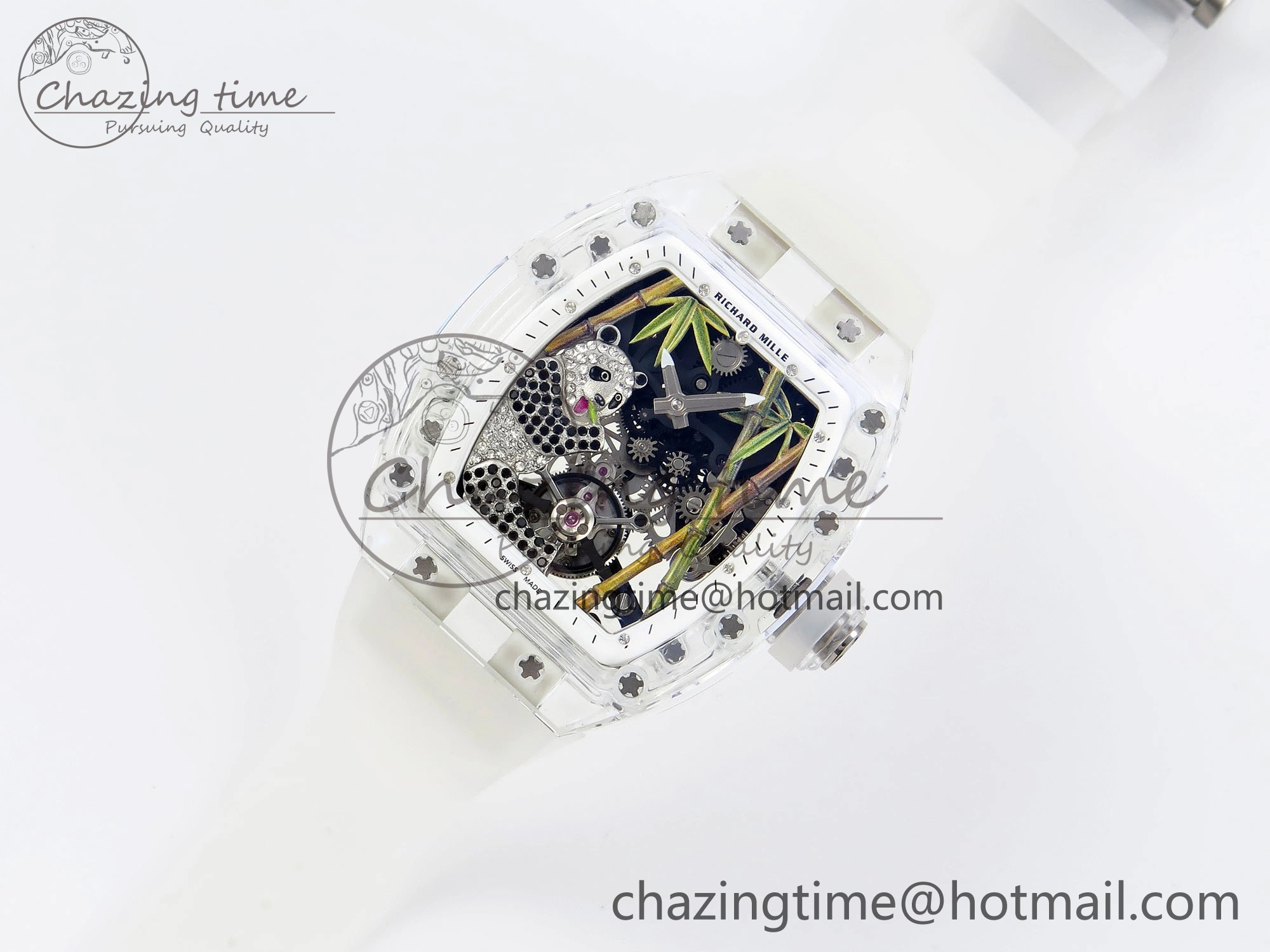 RM026 Transparent Tourbillon RM Best Edition Panda Skeleton Dial on Translucent Rubber Strap
