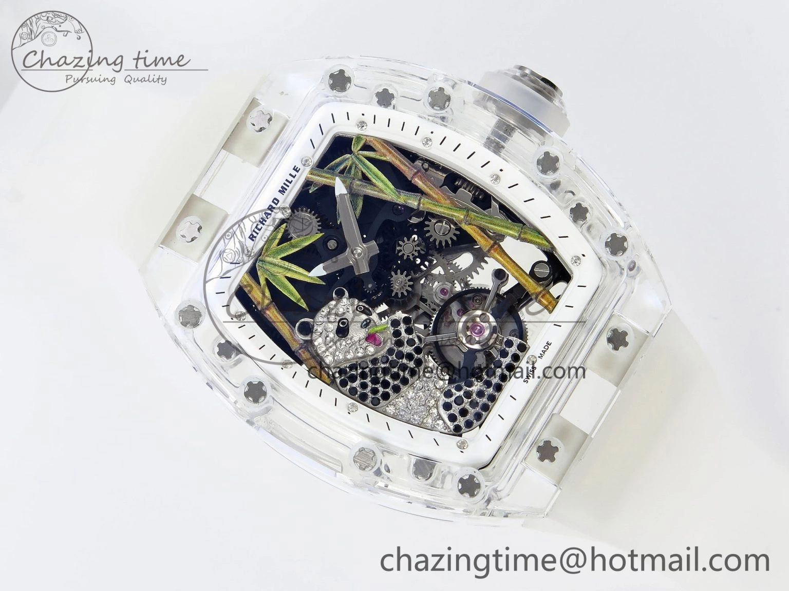 RM026 Transparent Tourbillon RM Best Edition Panda Skeleton Dial on Translucent Rubber Strap