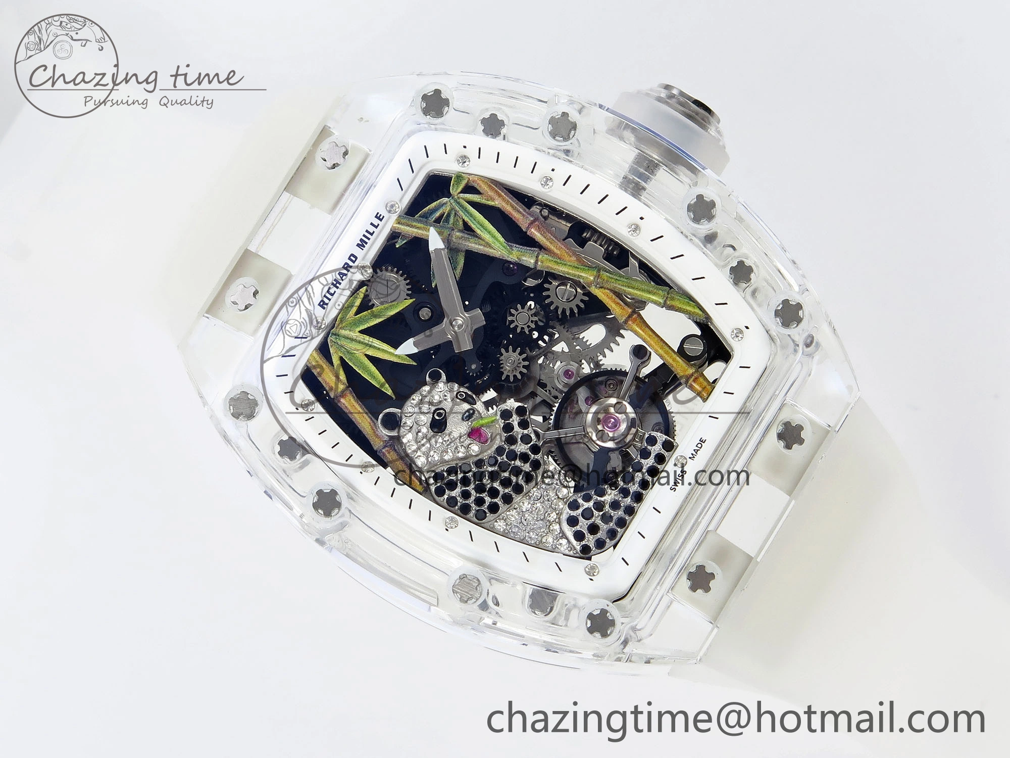 RM026 Transparent Tourbillon RM Best Edition Panda Skeleton Dial on Translucent Rubber Strap