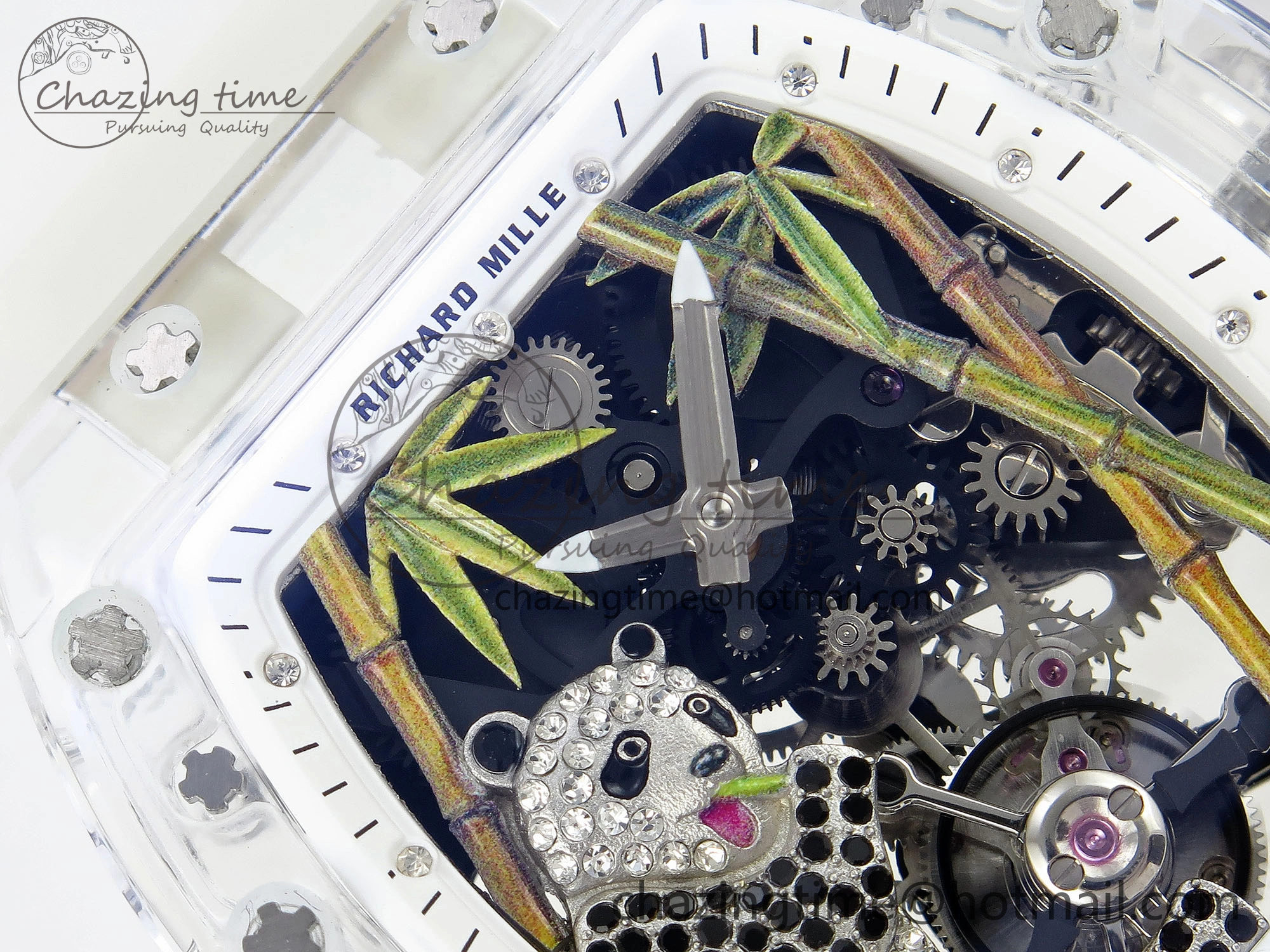 RM026 Transparent Tourbillon RM Best Edition Panda Skeleton Dial on Translucent Rubber Strap