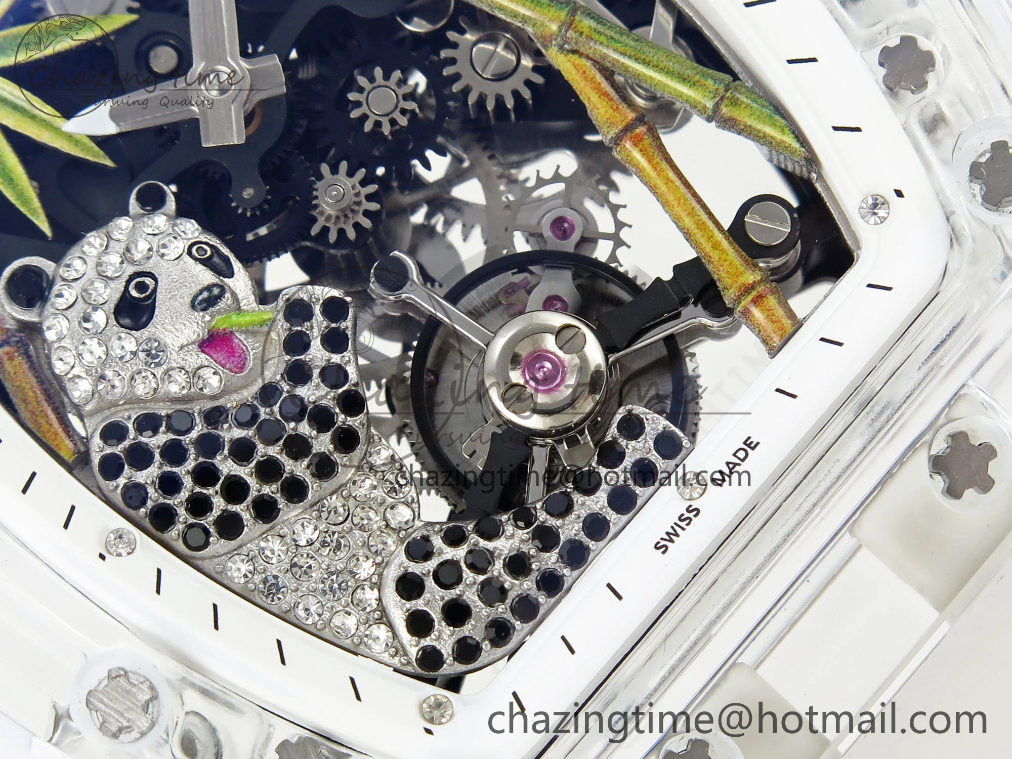 RM026 Transparent Tourbillon RM Best Edition Panda Skeleton Dial on Translucent Rubber Strap