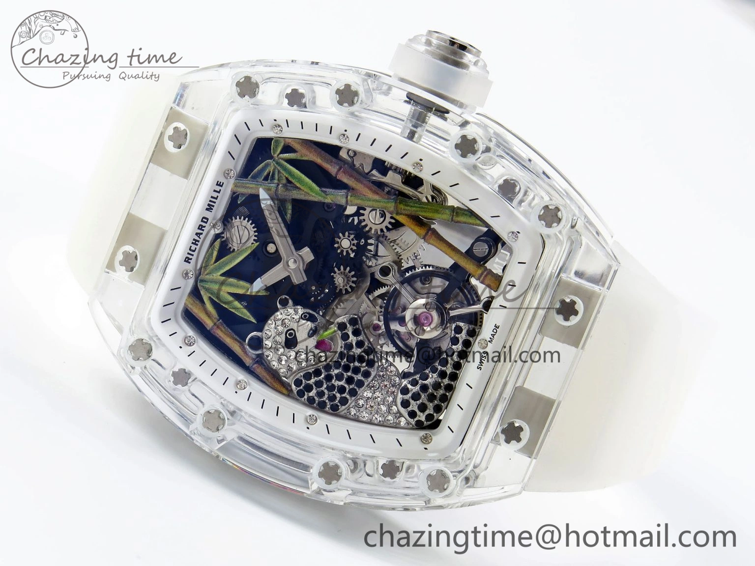 RM026 Transparent Tourbillon RM Best Edition Panda Skeleton Dial on Translucent Rubber Strap