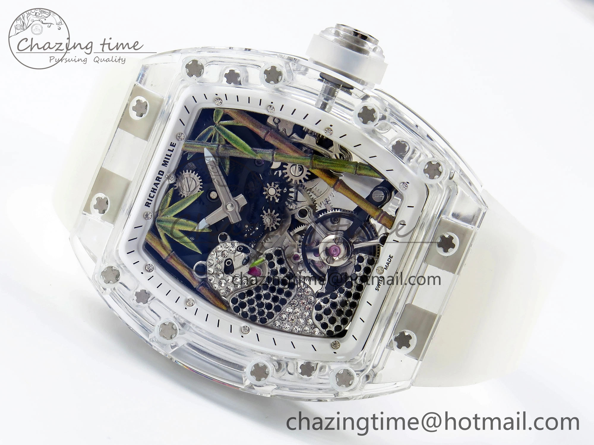 RM026 Transparent Tourbillon RM Best Edition Panda Skeleton Dial on Translucent Rubber Strap