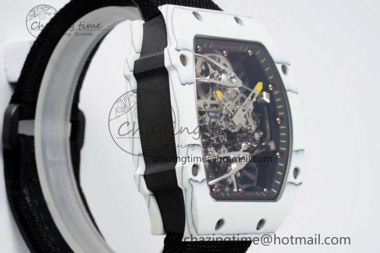 RM027-02 Nadal Real Tourbillon RMF Best Edition White Forge Carbon Black Inner Bezel on Black Nylon Strap