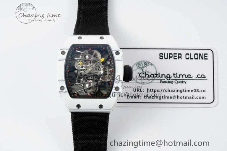 RM027-02 Nadal Real Tourbillon RMF Best Edition White Forge Carbon Black Inner Bezel on Black Nylon Strap