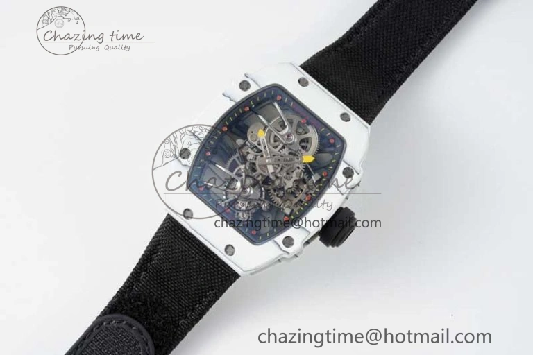 RM027-02 Nadal Real Tourbillon RMF Best Edition White Forge Carbon Black Inner Bezel on Black Nylon Strap