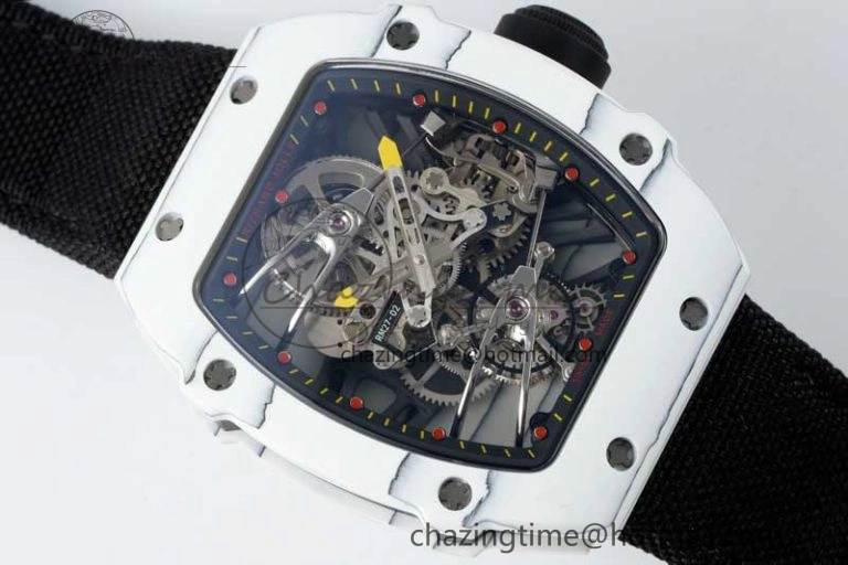 RM027-02 Nadal Real Tourbillon RMF Best Edition White Forge Carbon Black Inner Bezel on Black Nylon Strap
