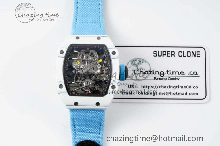 RM027-02 Nadal Real Tourbillon RMF Best Edition White Forge Carbon Black Inner Bezel on Blue Nylon Strap