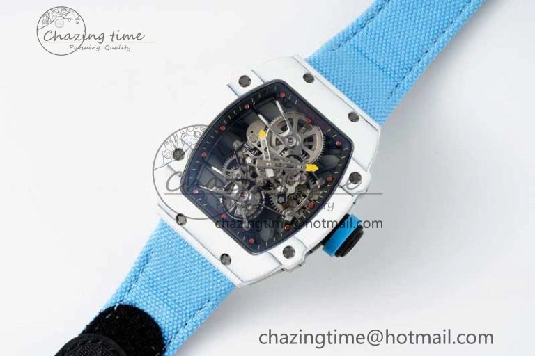 RM027-02 Nadal Real Tourbillon RMF Best Edition White Forge Carbon Black Inner Bezel on Blue Nylon Strap
