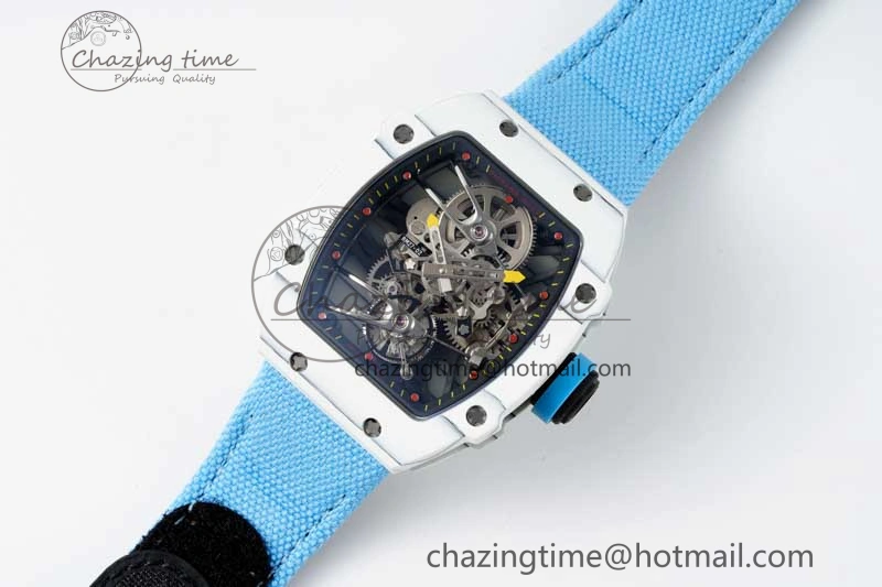 RM027-02 Nadal Real Tourbillon RMF Best Edition White Forge Carbon Black Inner Bezel on Blue Nylon Strap