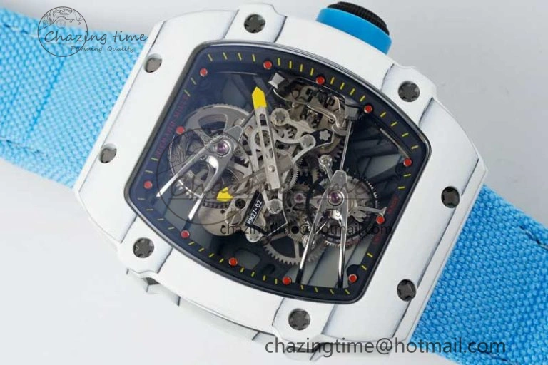 RM027-02 Nadal Real Tourbillon RMF Best Edition White Forge Carbon Black Inner Bezel on Blue Nylon Strap
