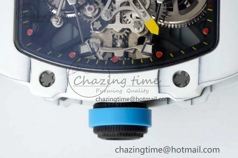 RM027-02 Nadal Real Tourbillon RMF Best Edition White Forge Carbon Black Inner Bezel on Blue Nylon Strap