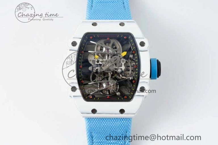 RM027-02 Nadal Real Tourbillon RMF Best Edition White Forge Carbon Black Inner Bezel on Blue Nylon Strap
