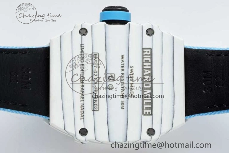 RM027-02 Nadal Real Tourbillon RMF Best Edition White Forge Carbon Black Inner Bezel on Blue Nylon Strap