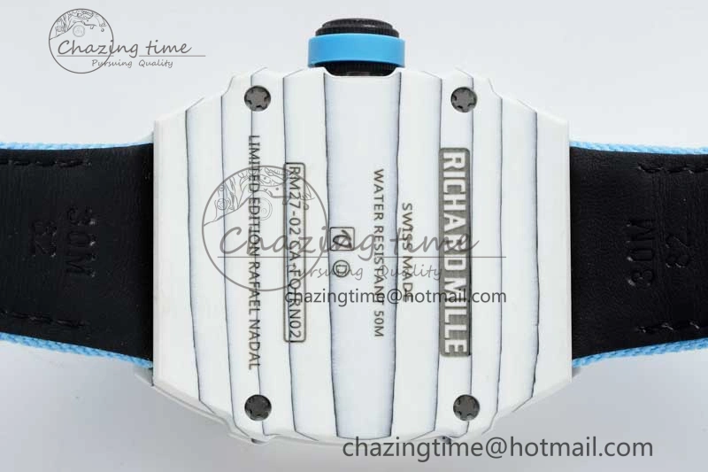 RM027-02 Nadal Real Tourbillon RMF Best Edition White Forge Carbon Black Inner Bezel on Blue Nylon Strap