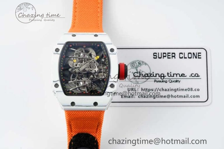 RM027-02 Nadal Real Tourbillon RMF Best Edition White Forge Carbon Black Inner Bezel on Orange Nylon Strap