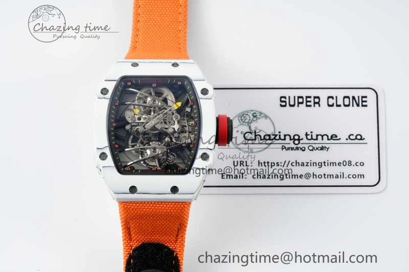 RM027-02 Nadal Real Tourbillon RMF Best Edition White Forge Carbon Black Inner Bezel on Orange Nylon Strap