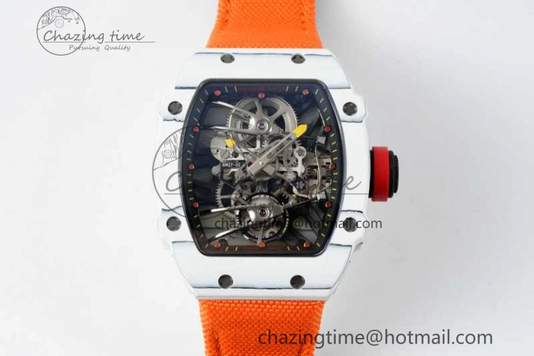 RM027-02 Nadal Real Tourbillon RMF Best Edition White Forge Carbon Black Inner Bezel on Orange Nylon Strap