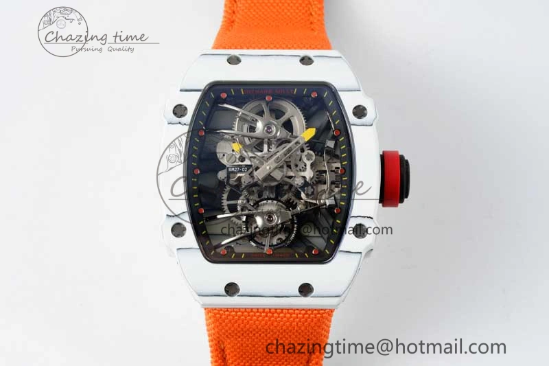 RM027-02 Nadal Real Tourbillon RMF Best Edition White Forge Carbon Black Inner Bezel on Orange Nylon Strap