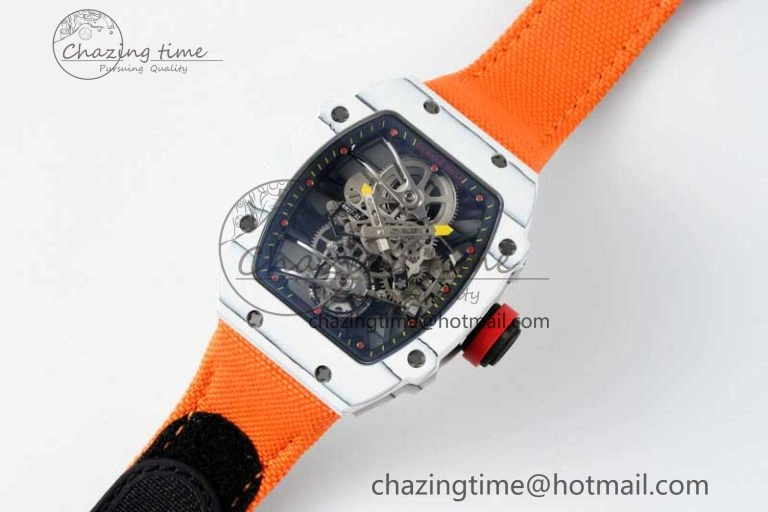 RM027-02 Nadal Real Tourbillon RMF Best Edition White Forge Carbon Black Inner Bezel on Orange Nylon Strap