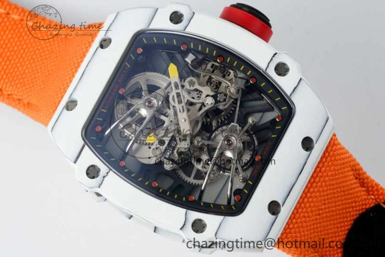 RM027-02 Nadal Real Tourbillon RMF Best Edition White Forge Carbon Black Inner Bezel on Orange Nylon Strap
