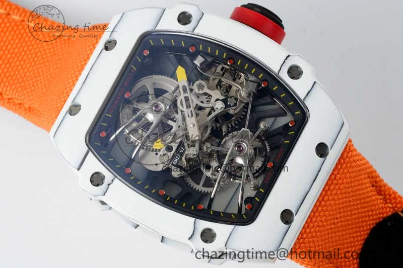 RM027-02 Nadal Real Tourbillon RMF Best Edition White Forge Carbon Black Inner Bezel on Orange Nylon Strap