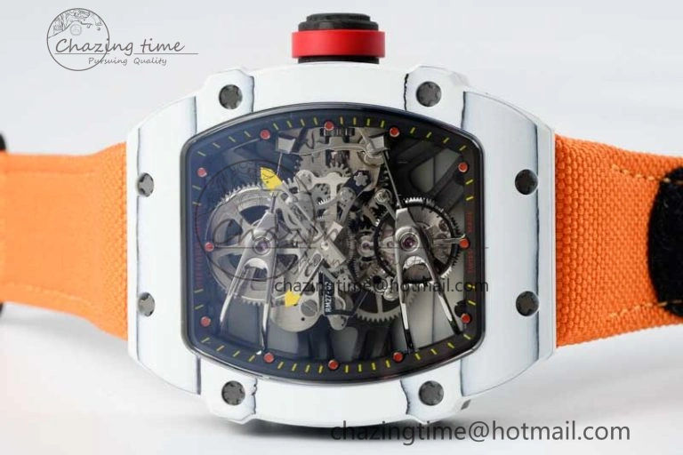 RM027-02 Nadal Real Tourbillon RMF Best Edition White Forge Carbon Black Inner Bezel on Orange Nylon Strap