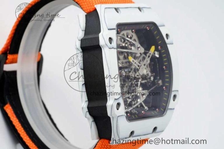RM027-02 Nadal Real Tourbillon RMF Best Edition White Forge Carbon Black Inner Bezel on Orange Nylon Strap