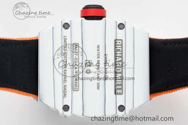 RM027-02 Nadal Real Tourbillon RMF Best Edition White Forge Carbon Black Inner Bezel on Orange Nylon Strap