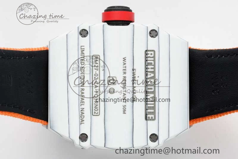 RM027-02 Nadal Real Tourbillon RMF Best Edition White Forge Carbon Black Inner Bezel on Orange Nylon Strap