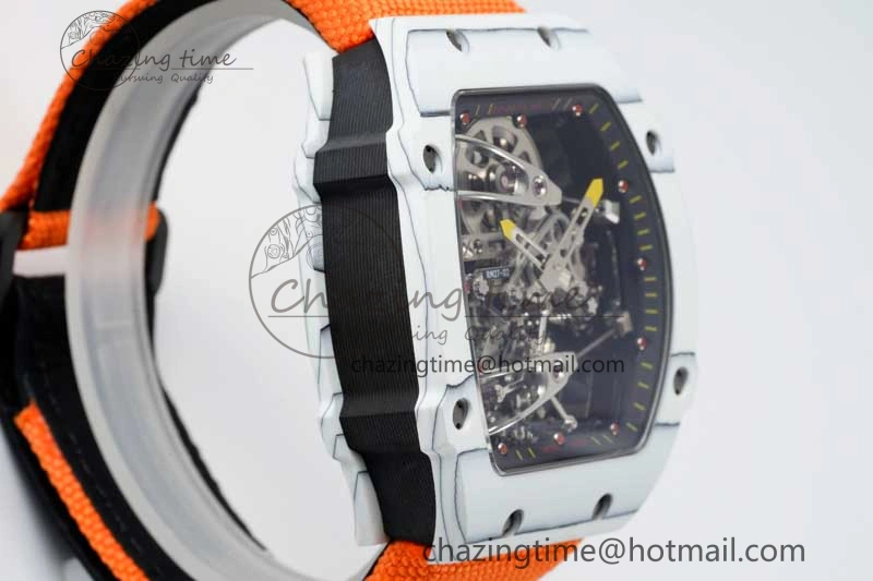 RM027-02 Nadal Real Tourbillon RMF Best Edition White Forge Carbon Black Inner Bezel on Orange Nylon Strap