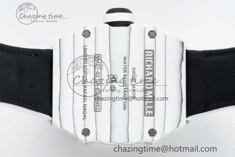RM027-02 Nadal Real Tourbillon RMF Best Edition White Forge Carbon Black Inner Bezel on White Nylon Strap
