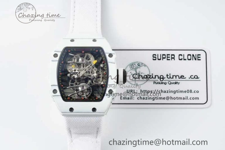 RM027-02 Nadal Real Tourbillon RMF Best Edition White Forge Carbon Black Inner Bezel on White Nylon Strap