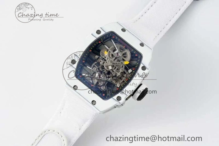 RM027-02 Nadal Real Tourbillon RMF Best Edition White Forge Carbon Black Inner Bezel on White Nylon Strap
