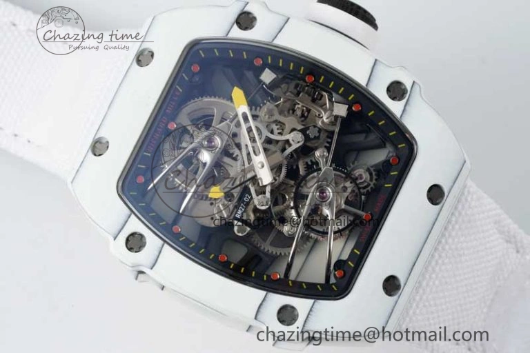 RM027-02 Nadal Real Tourbillon RMF Best Edition White Forge Carbon Black Inner Bezel on White Nylon Strap