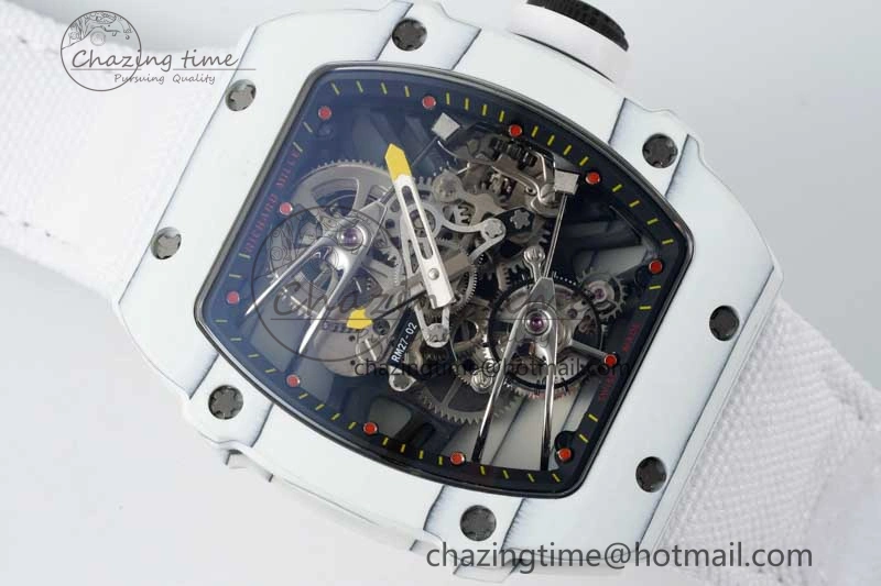 RM027-02 Nadal Real Tourbillon RMF Best Edition White Forge Carbon Black Inner Bezel on White Nylon Strap