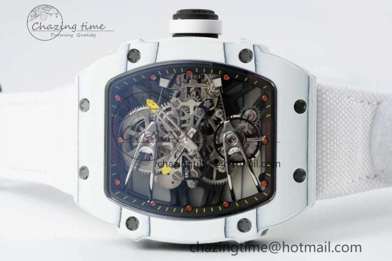 RM027-02 Nadal Real Tourbillon RMF Best Edition White Forge Carbon Black Inner Bezel on White Nylon Strap