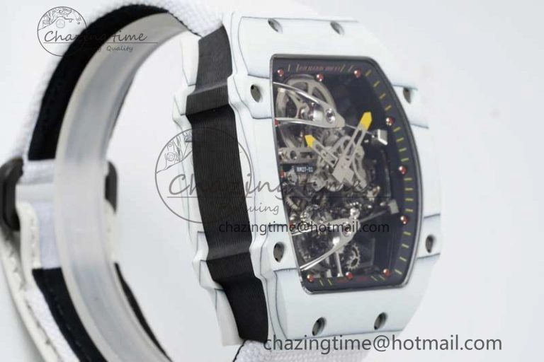 RM027-02 Nadal Real Tourbillon RMF Best Edition White Forge Carbon Black Inner Bezel on White Nylon Strap