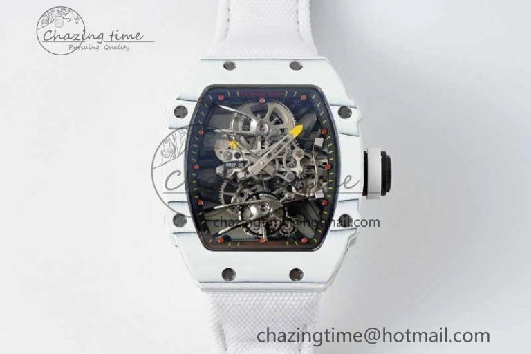RM027-02 Nadal Real Tourbillon RMF Best Edition White Forge Carbon Black Inner Bezel on White Nylon Strap