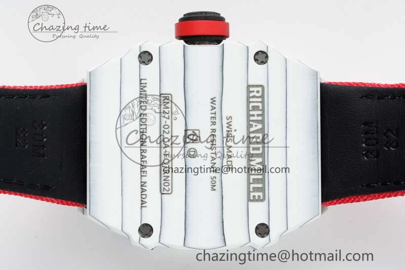 RM027-02 Nadal Real Tourbillon RMF Best Edition White Forge Carbon Red Inner Bezel on Red Nylon Strap