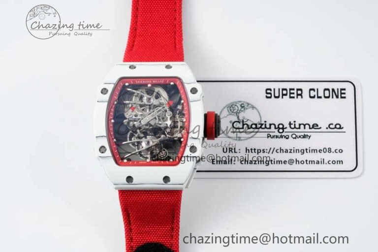 RM027-02 Nadal Real Tourbillon RMF Best Edition White Forge Carbon Red Inner Bezel on Red Nylon Strap