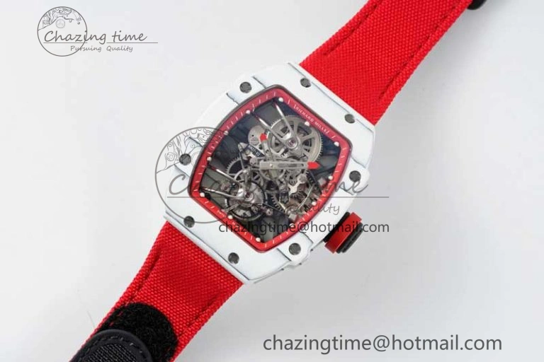 RM027-02 Nadal Real Tourbillon RMF Best Edition White Forge Carbon Red Inner Bezel on Red Nylon Strap
