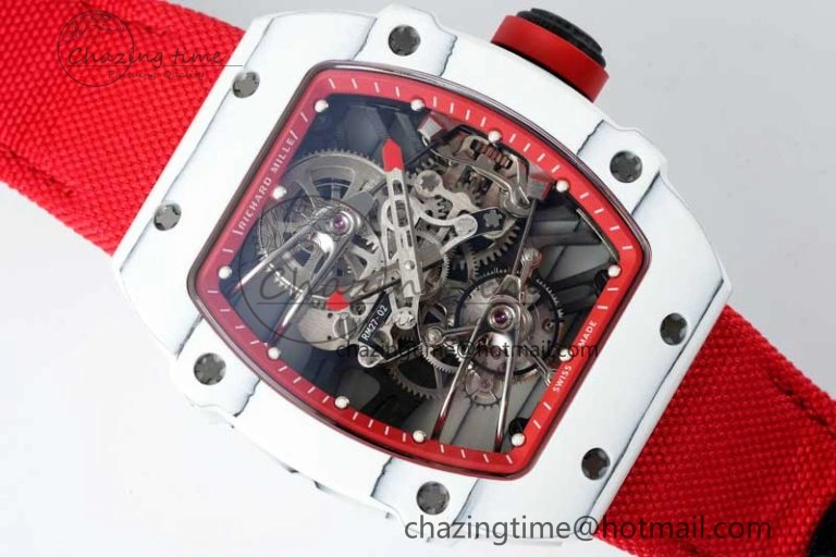 RM027-02 Nadal Real Tourbillon RMF Best Edition White Forge Carbon Red Inner Bezel on Red Nylon Strap
