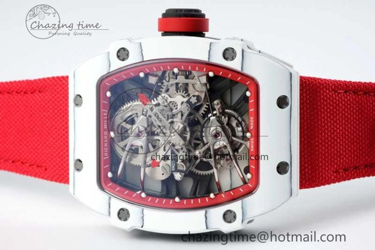 RM027-02 Nadal Real Tourbillon RMF Best Edition White Forge Carbon Red Inner Bezel on Red Nylon Strap