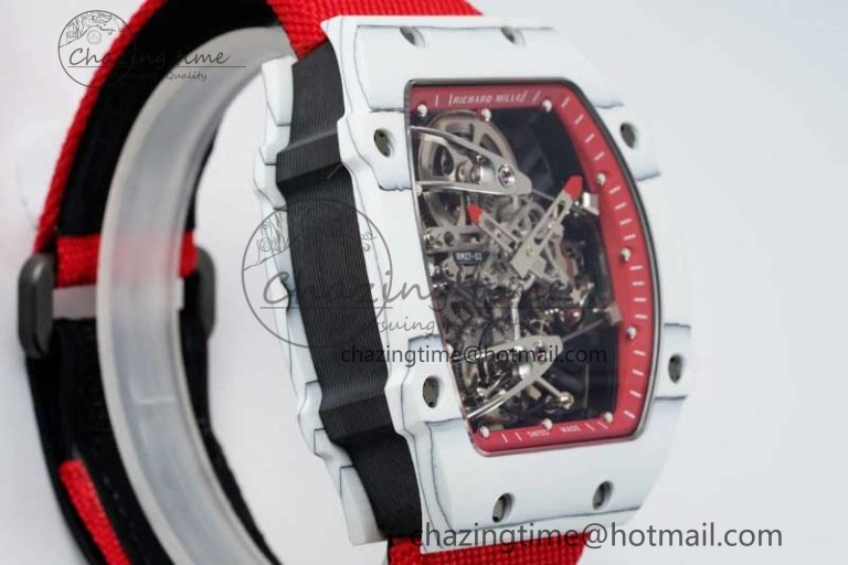 RM027-02 Nadal Real Tourbillon RMF Best Edition White Forge Carbon Red Inner Bezel on Red Nylon Strap