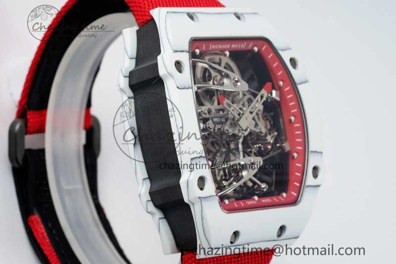 RM027-02 Nadal Real Tourbillon RMF Best Edition White Forge Carbon Red Inner Bezel on Red Nylon Strap