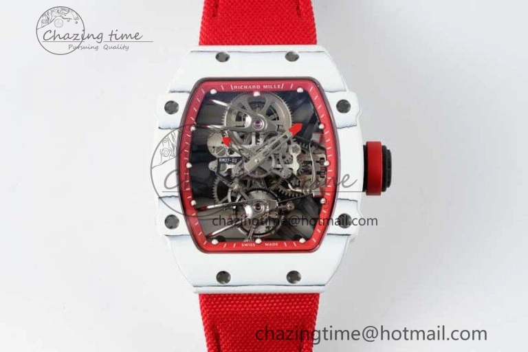 RM027-02 Nadal Real Tourbillon RMF Best Edition White Forge Carbon Red Inner Bezel on Red Nylon Strap