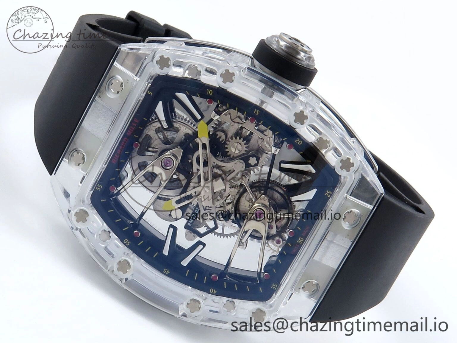RM027-02 Transparent Tourbillon RMF Best Edition Skeleton Dial on Black Rubber Strap