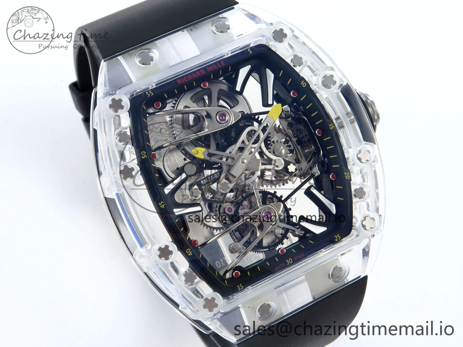 RM027-02 Transparent Tourbillon RMF Best Edition Skeleton Dial on Black Rubber Strap